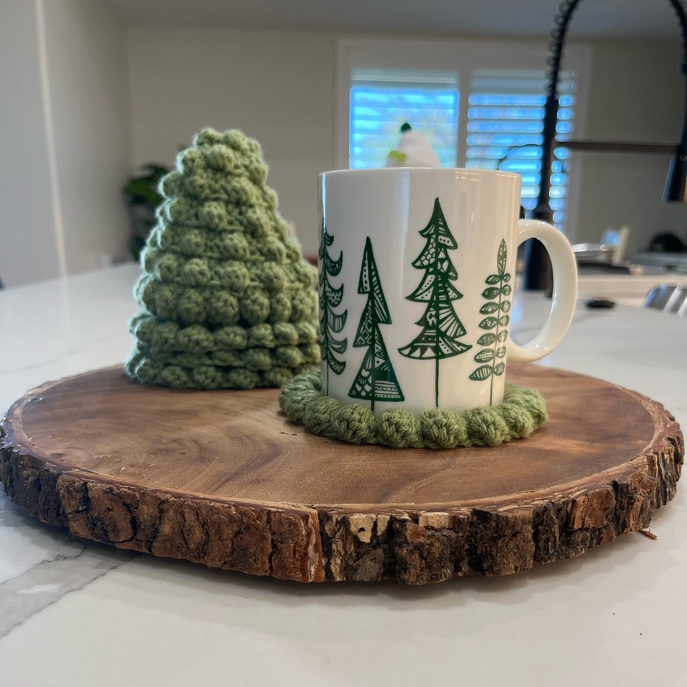 Handmade Crochet Christmas Tree Coaster Set of 4